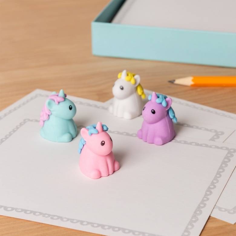 Set Of 4 Unicorn Shaped Erasers 3+