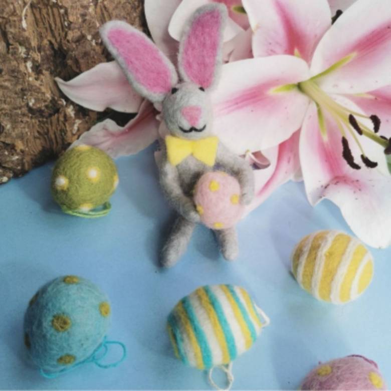 Set Of 5 Easter Eggs - Handmade Felt Hanging Decoration