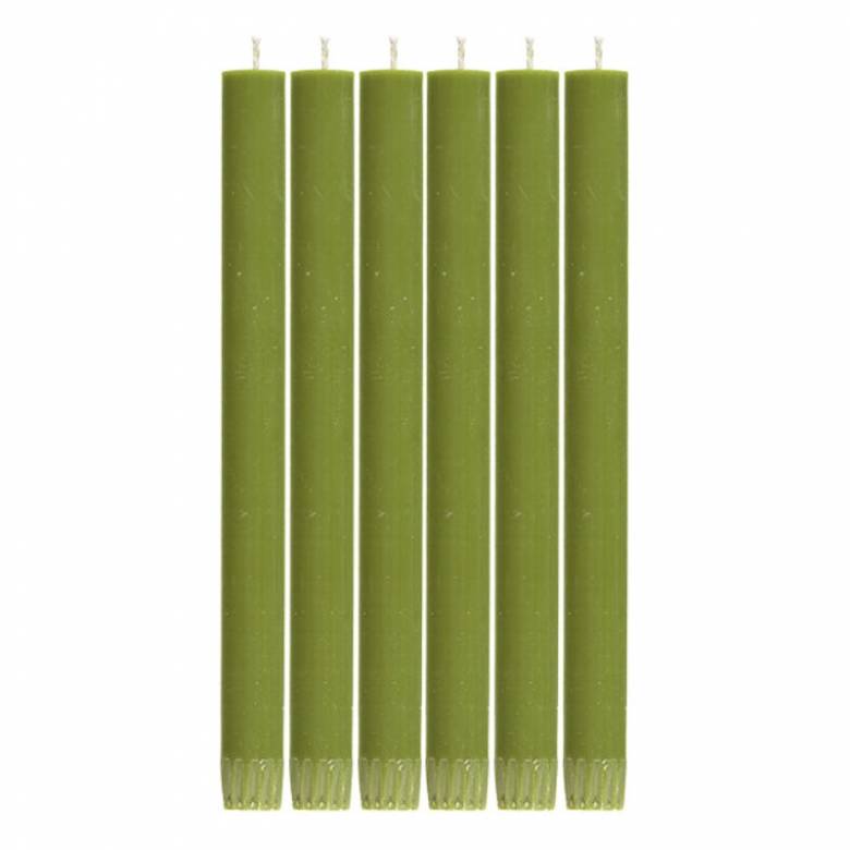Set Of 6 Eco Dinner Candles In Olive Green