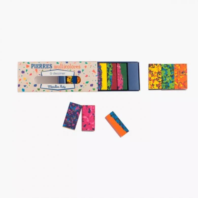 Set Of 6 Multi-Coloured Wax Blocks By Moulin Roty 3+
