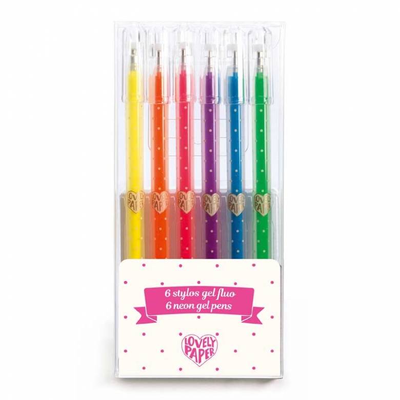Set Of 6 Neon Gel Pens By Djeco 6+