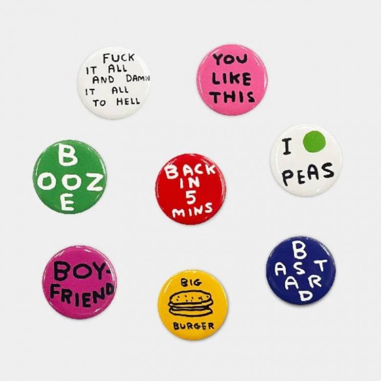 Set Of 8 Badges By David Shrigley Set 1