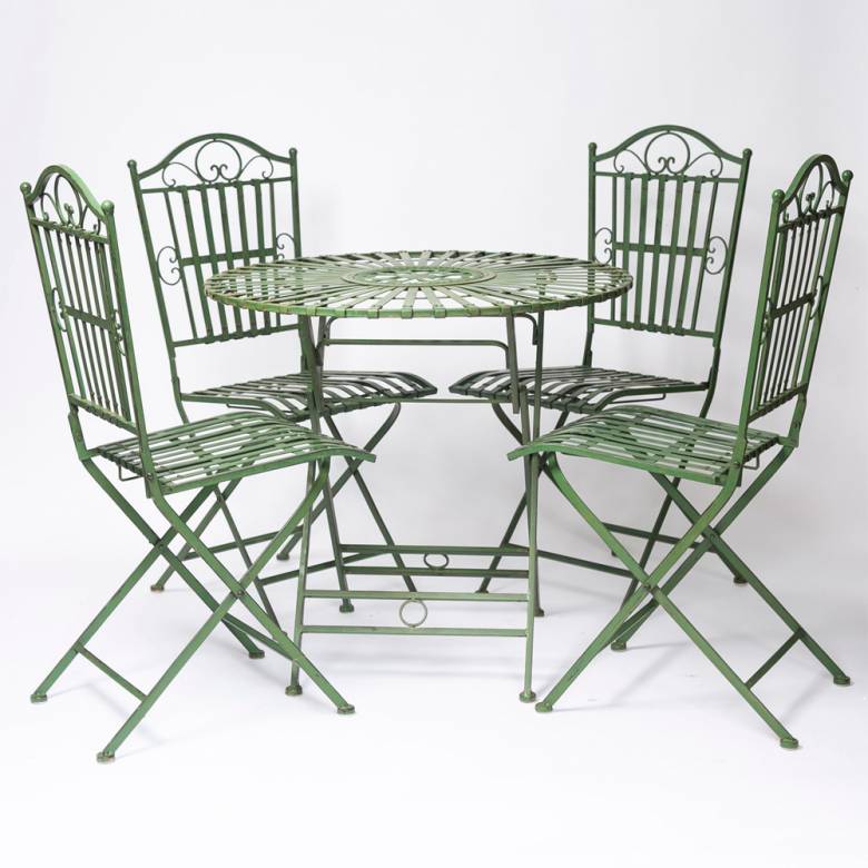 Set Of Metal Garden Table & 4 Chairs In Antique Green