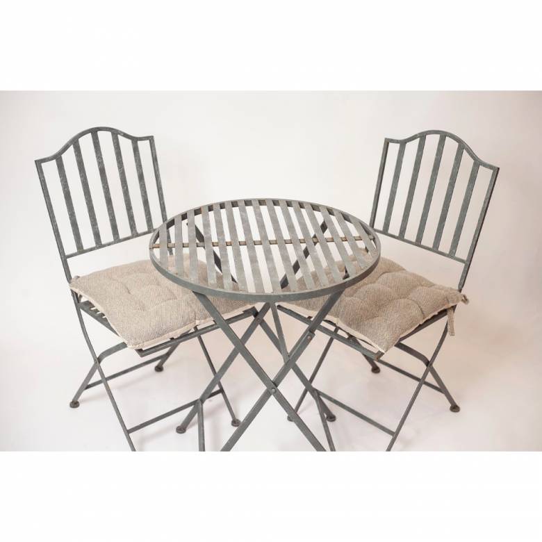 Set Of Grey Metal Garden Table & Two Chairs