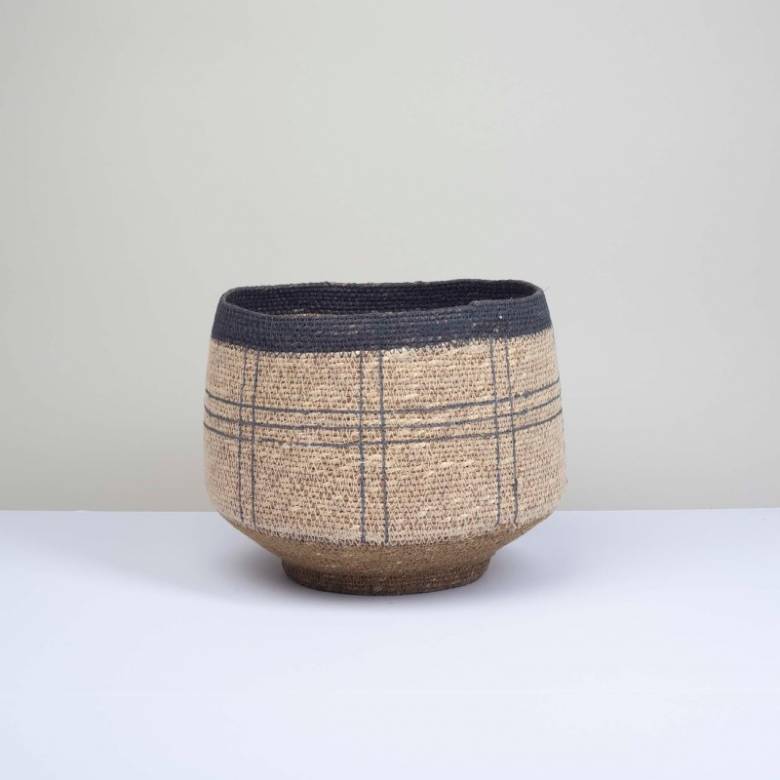 Short Basket With Black Stripes & Green Base H:21cm