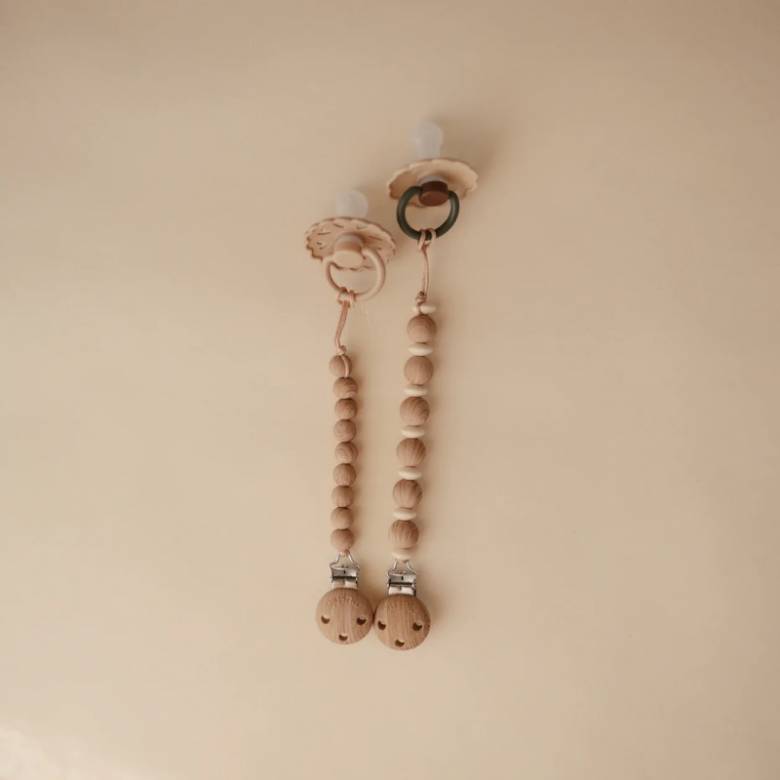 Silicone Pacifier Clip In Faux Wood