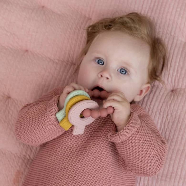 Silicone Teething Keychain In Pink 0+