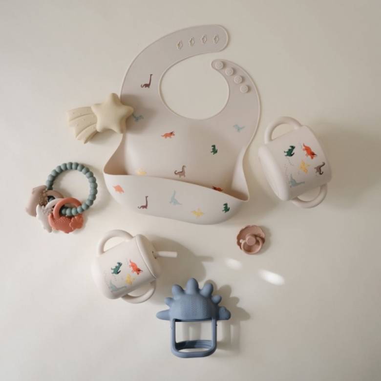 Silicone Toddler Feeding Set In Green Dinosaurs 6m+