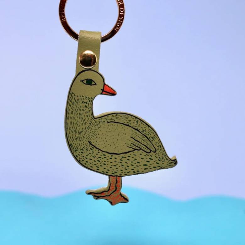 Silly Goose Leather Keyring In Sage