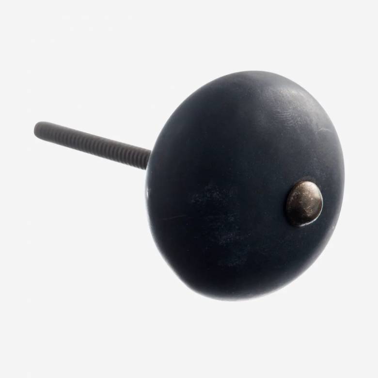 Single Handmade Stoneware Doorknob In Matte Black & Brass