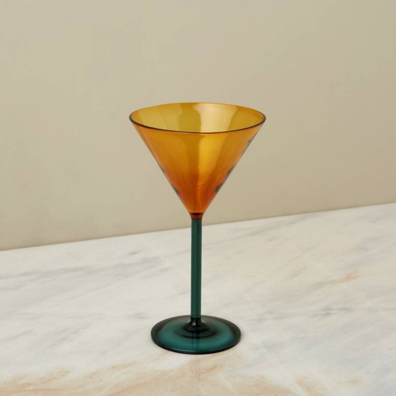 Single Martini Glass In Yellow With Green Stem