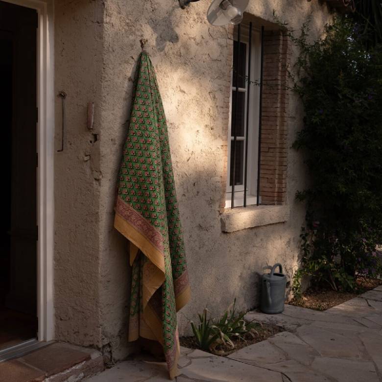 Single Sized Cotton Throw In Tote Bag - Green Emma Print
