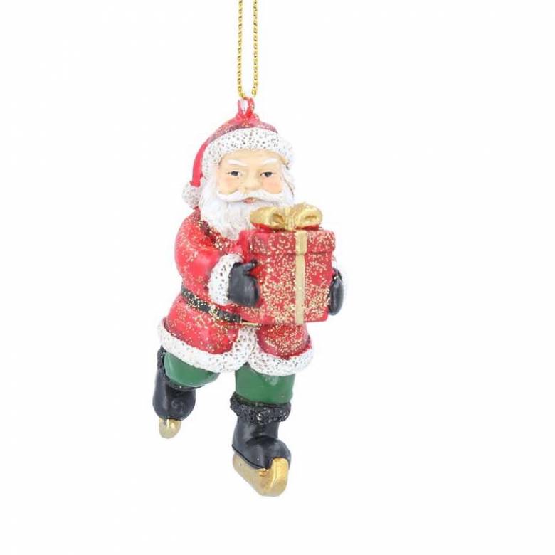 Skating Santa Resin Hanging Christmas Decoration