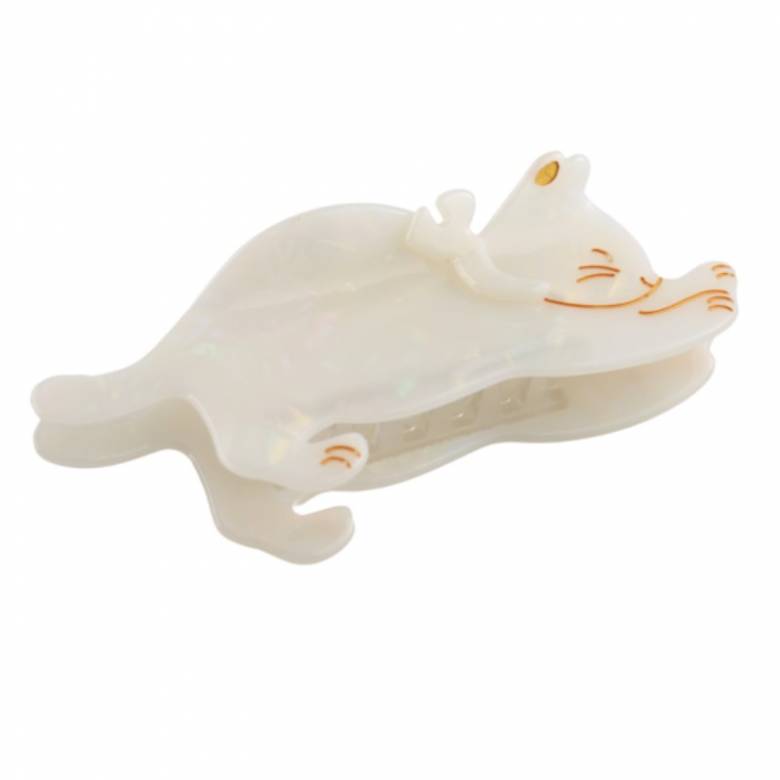 Sleeping White Cat - Large Single Claw Hair Clip