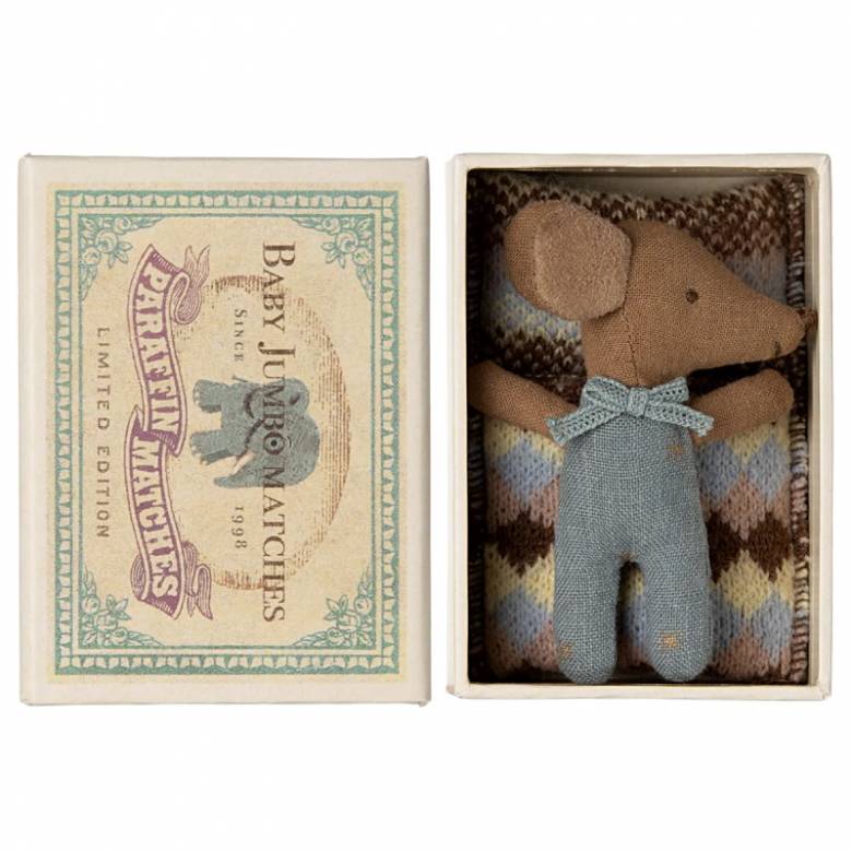 Sleepy/Wakey Baby Blue Mouse In Matchbox By Maileg 0+