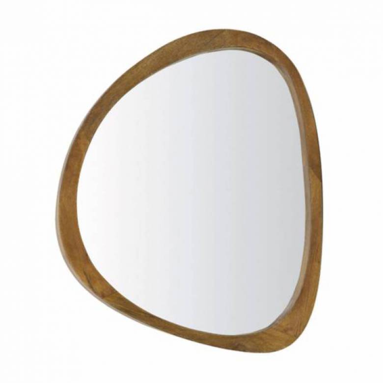 Small Organic Shaped Mirror With Wooden Back