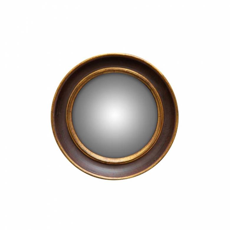 Small Black & Gold Convex Mirror With Double Edge D:17.5cm