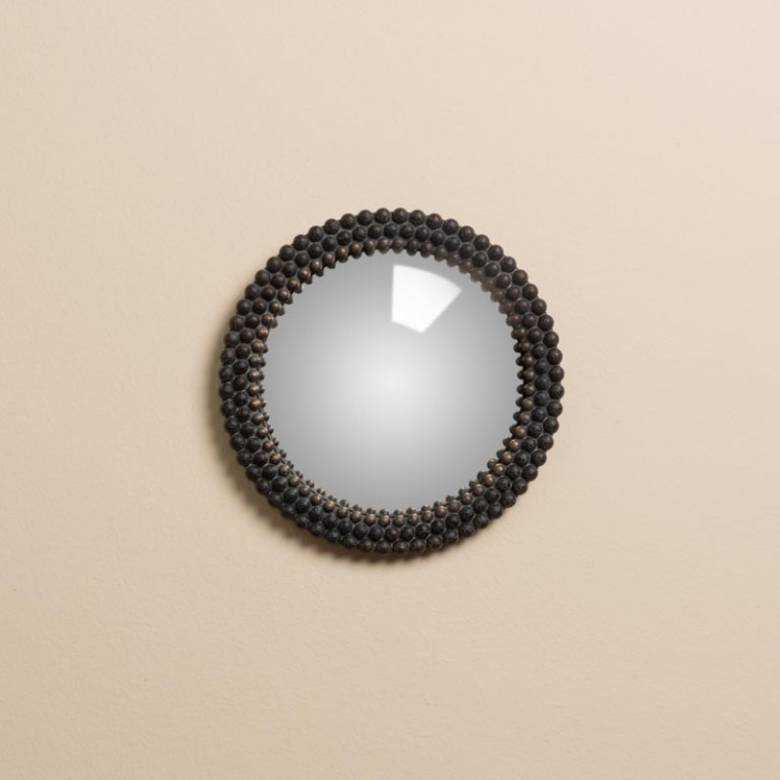 Small Bobble Textured Convex Mirror In Black 17.5cm