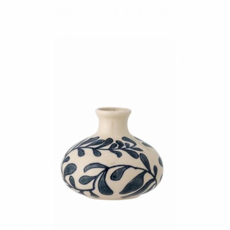 Small Ceramic Vase With Blue Plant Design