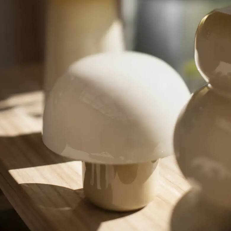 Small Enamel Mushroom Lamp In Cream & Khaki