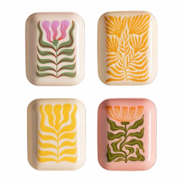 Small Enamel Tray With Colourful Plant Design - Various Designs