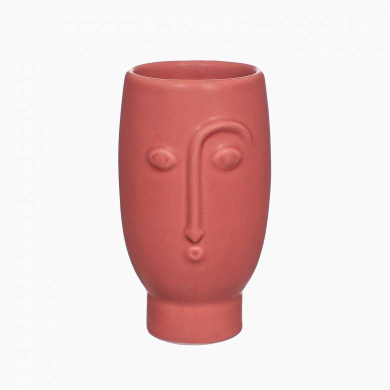 Small Face Vase In Matte Red Finish H:12cm