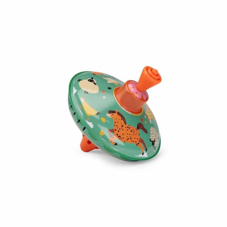 Small Farmyard Print Metal Spinning Top By Moulin Roty 2+