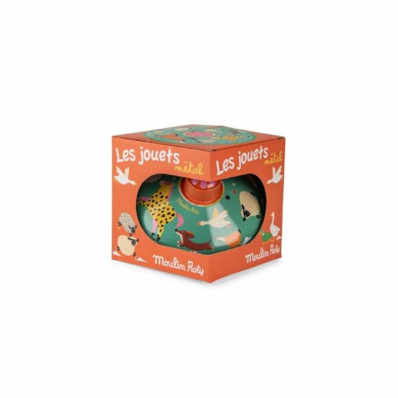 Small Farmyard Print Metal Spinning Top By Moulin Roty 2+