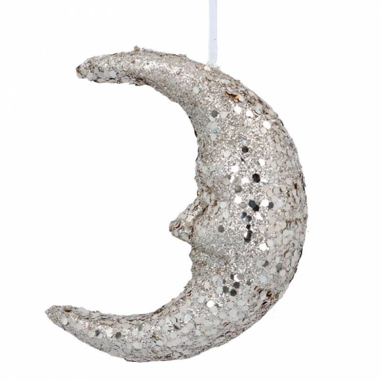 Small Gold Glitter Moon Face Hanging Christmas Decoration