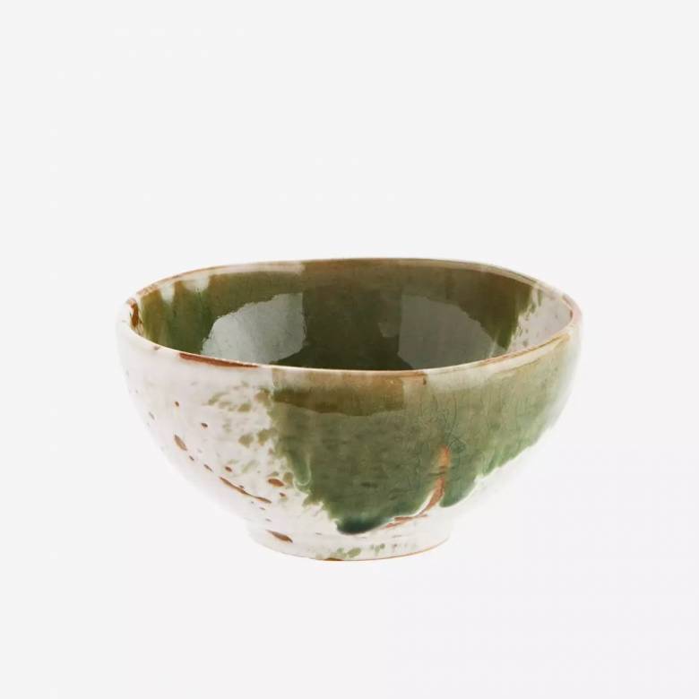 Small Green & White Stoneware Bowl 12x7cm