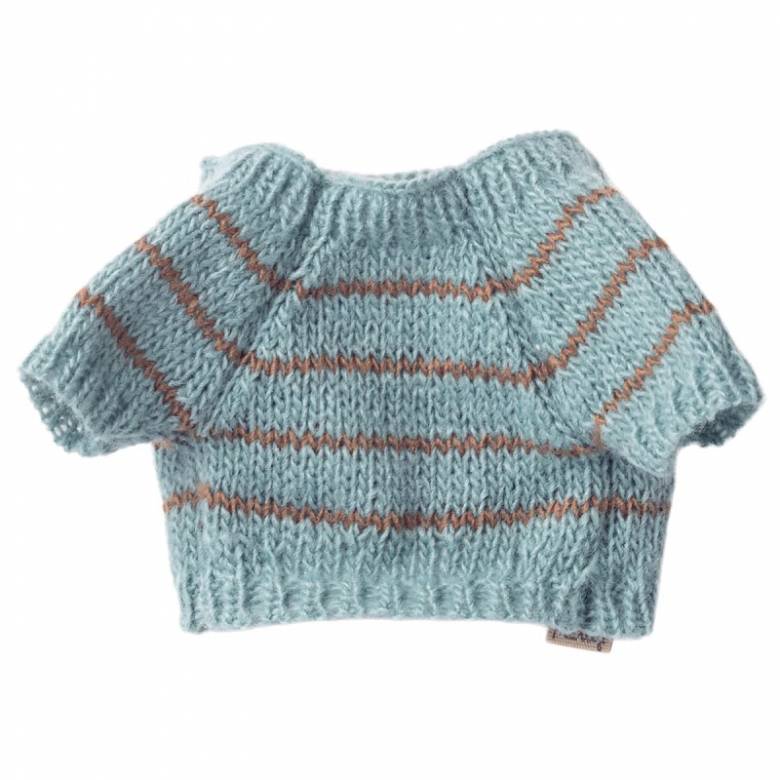 Small Knitted Sweater In Dusty Blue For Puppy By Maileg 3+