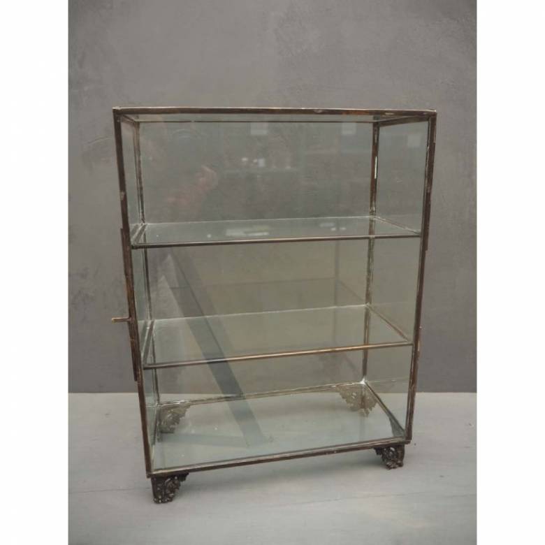 Small Ornate Glass & Metal Display Cabinet With Shelves