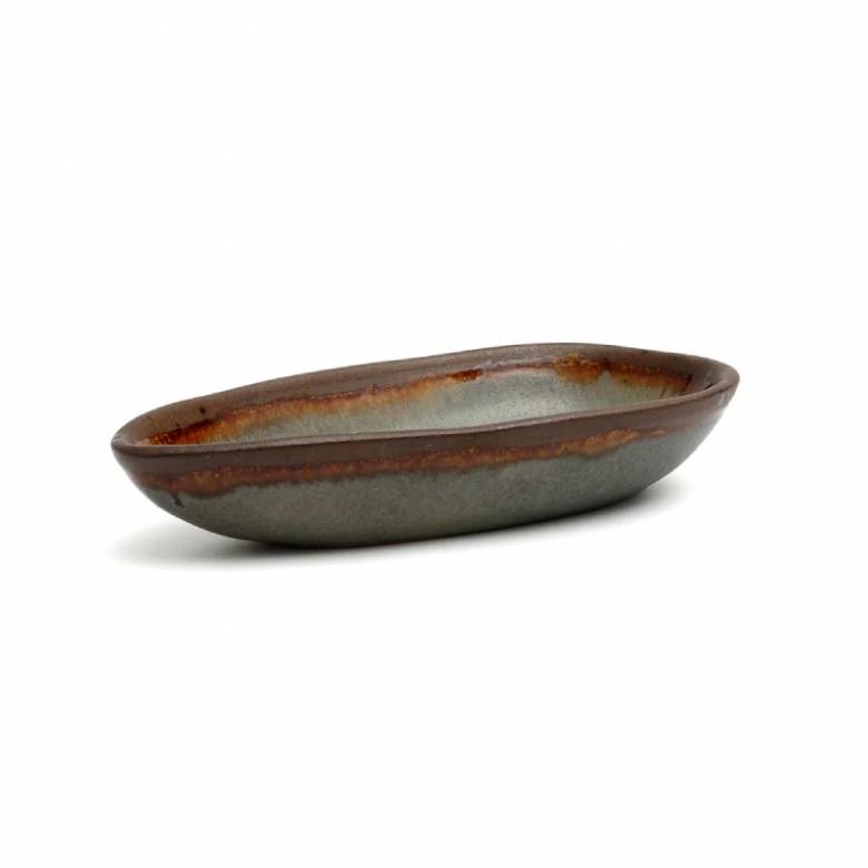 Small Oval Stoneware Serving Platter with Rustic Glaze