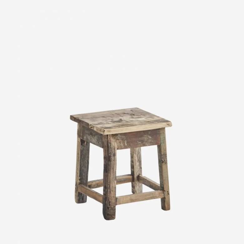 Small Reclaimed Wooden Square Stool H: 30cm