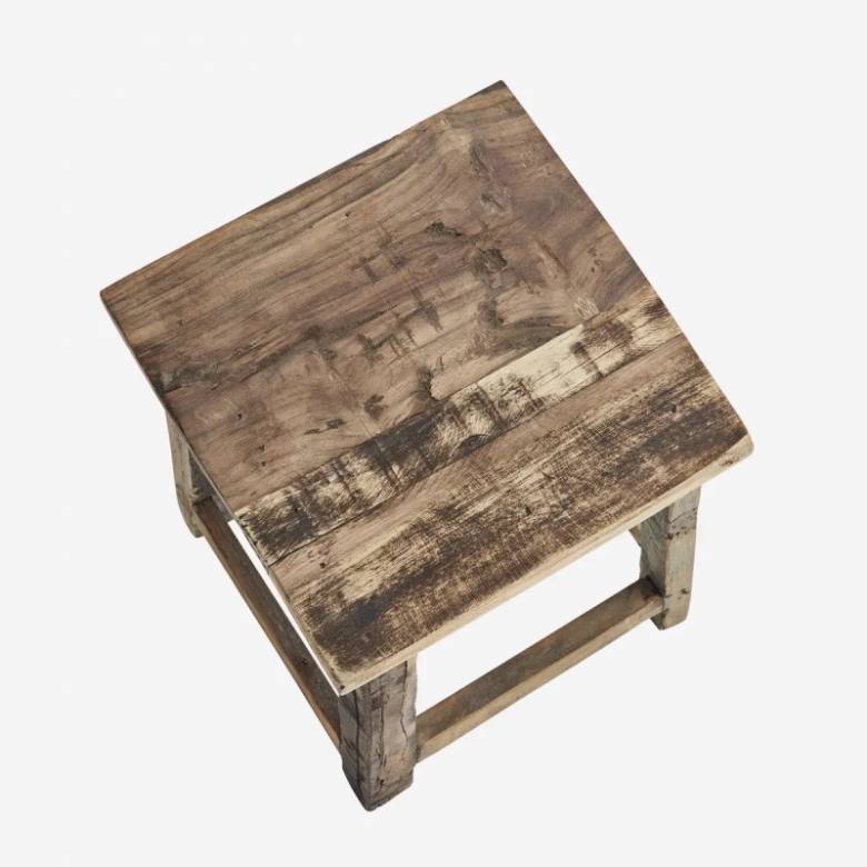 Small Reclaimed Wooden Square Stool H: 30cm
