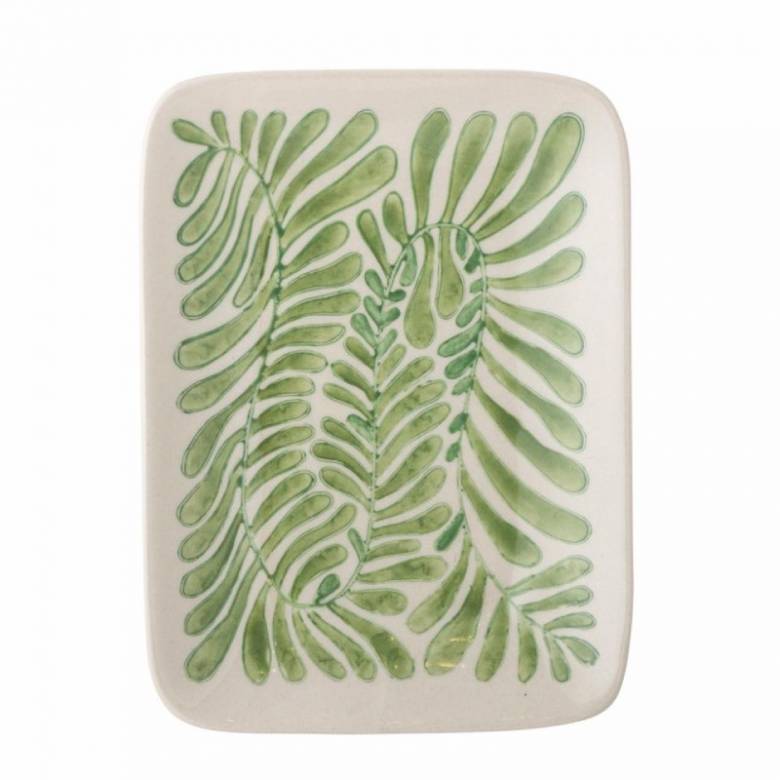 Small Rectangular Dish With Green Plant Design