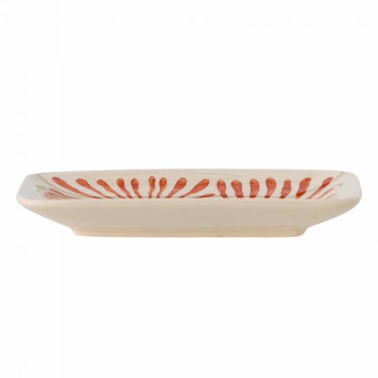 Small Rectangular Dish With Red Plant Design