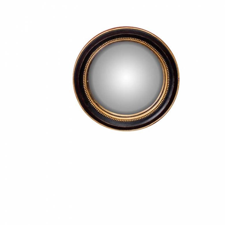 Small Round Black & Gold Convex Mirror With Beading D:19cm