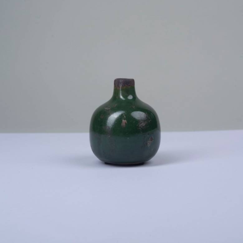 Small Rustic Ceramic Vase In Olive Green