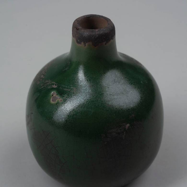 Small Rustic Ceramic Vase In Olive Green