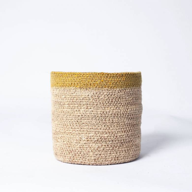 Small Seagrass Basket With Mustard Stripe