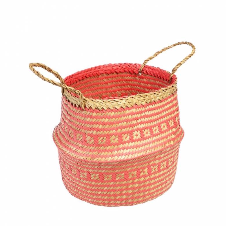 Small Seagrass Storage Basket In Coral