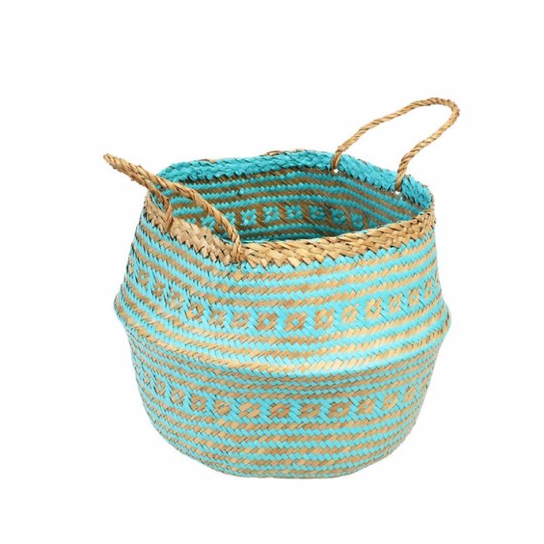 Small Seagrass Storage Basket In Turquoise