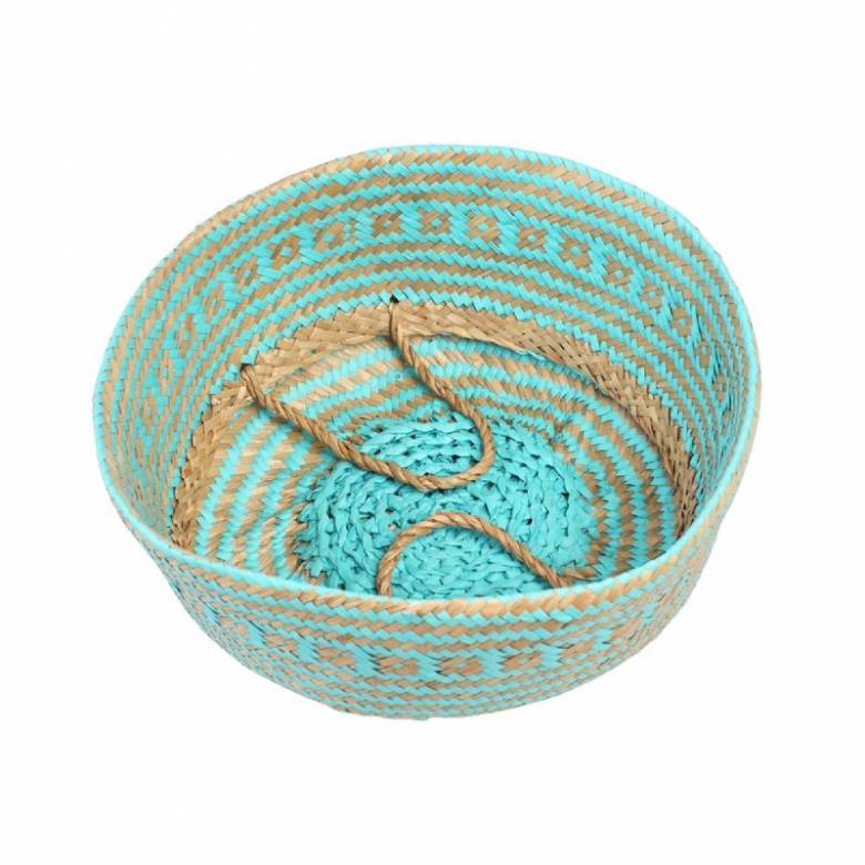 Small Seagrass Storage Basket In Turquoise