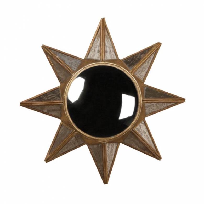 Small Star Mirror With Convex Centre & Weathered Glass 34cm
