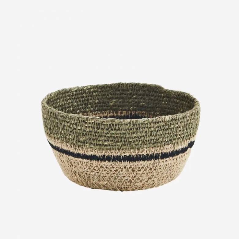 Small Stitched Seagrass Bowl In Olive H:13cm