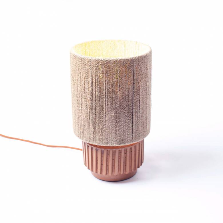 Small Terracotta Table Lamp With Jute Shade H:32cm