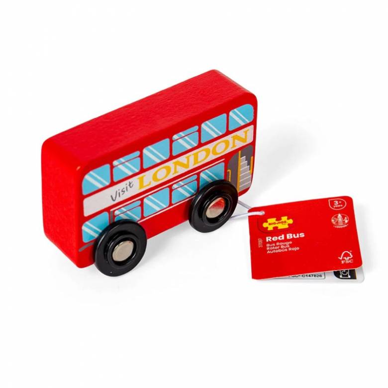 Small Wooden London Bus On Wheels Toy 3+
