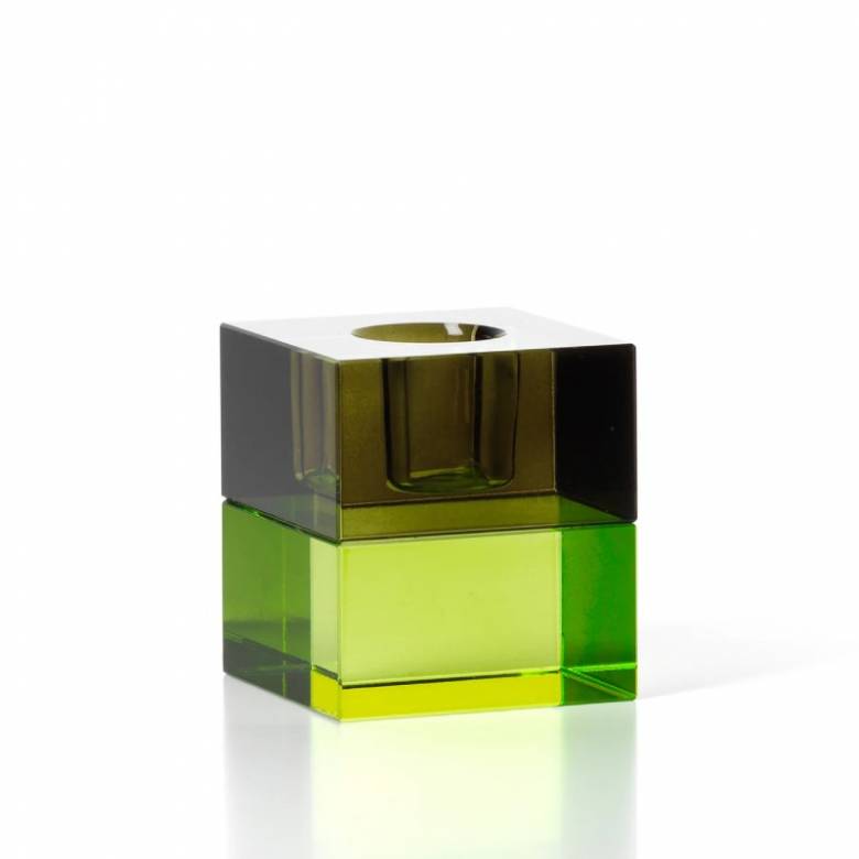 Square Glass Candle Holder in Green Smoke
