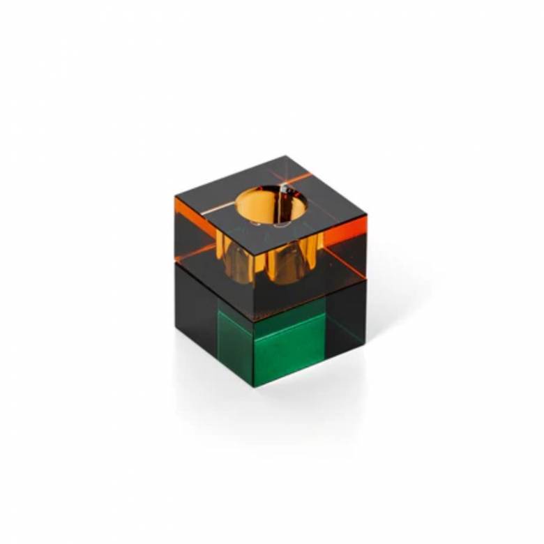 Square Glass Candle Holder in Green Amber